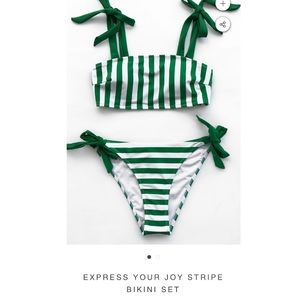 NWT green and white bikini with adjustable straps